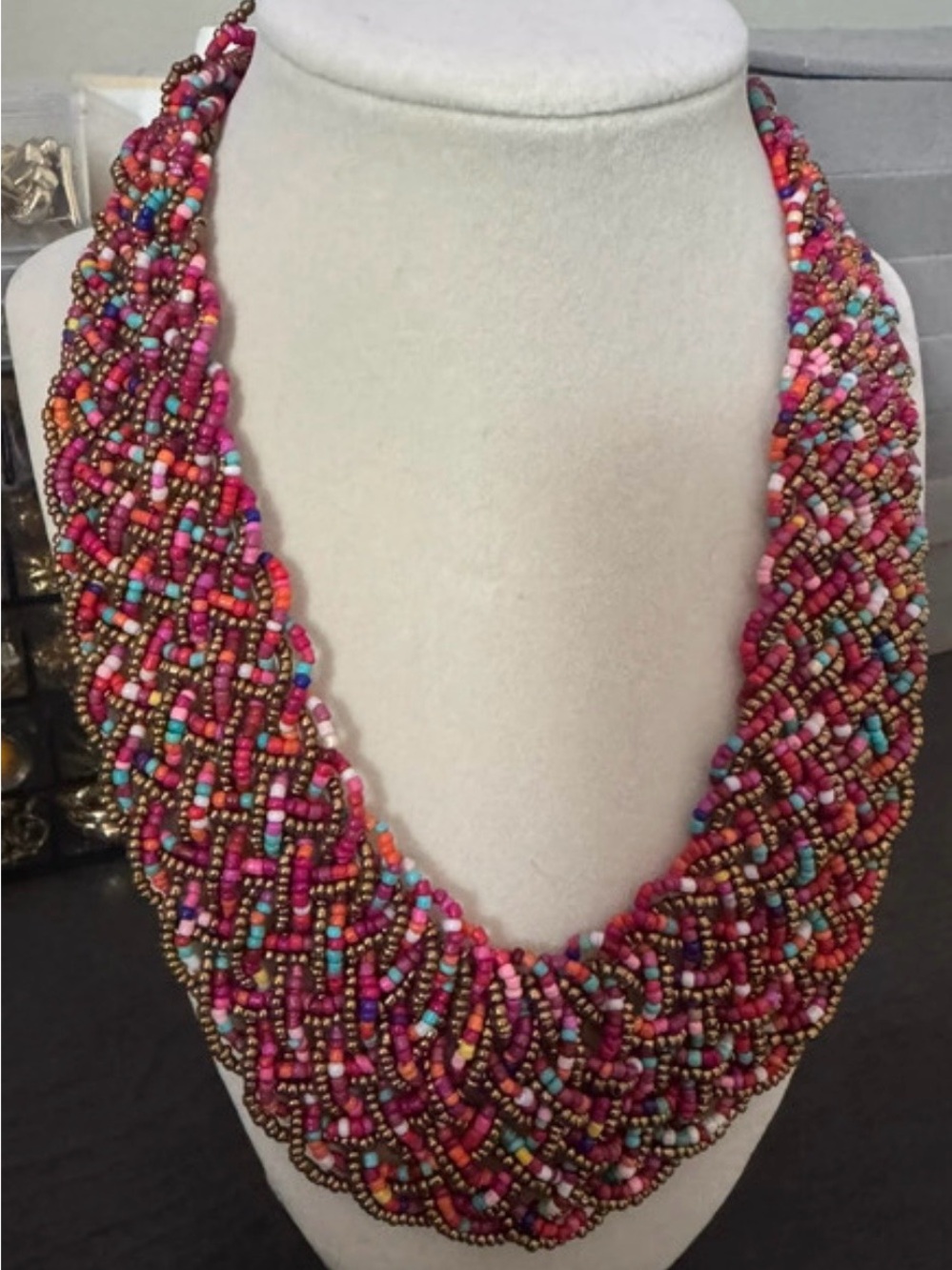 Multicolor Beaded Statement Necklace - Pink Mix